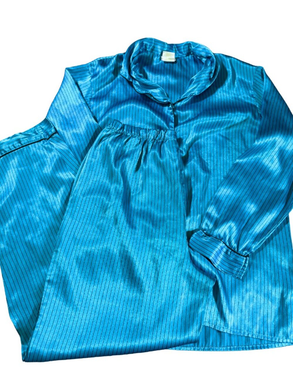 Secret Treasures Women's M Turquoise Pinstripe Satin Pajama Set 2pc